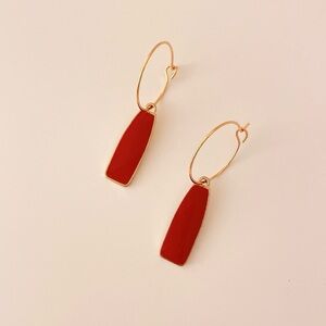 Red bar hoop earrings